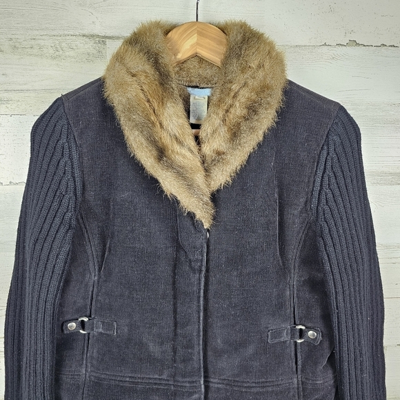 Urchin Lambswool Blend Faux Fur Corduroy Jacket Sz Medium Black Y2K Retro Vibes - Picture 10 of 15